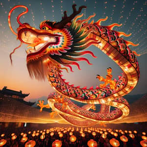 Colorful Chinese New Year Dragon Dancing in Sky - Festive Celebration