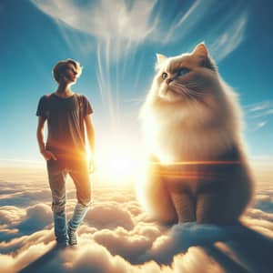 Sky Stroll with Fluffy Cat - Dreamy and Magical Scene