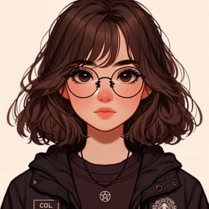 Dark Brown Hair Girl with Round Glasses