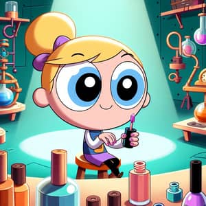 Whimsical Girl Genius in Blonde Hair with Nail Polish in Laboratory