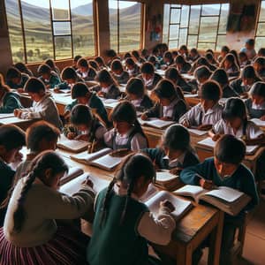 Multicultural Children Studying in Rustic Peruvian School