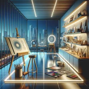 Futuristic Artist Studio with Innovative Furniture and Tools