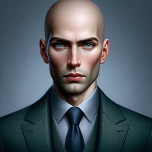 Detailed Portrait of Bald Russian Man in Formal Suit