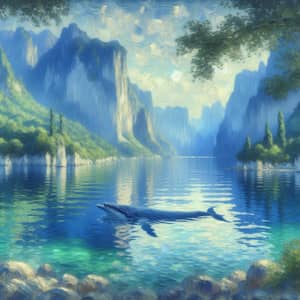 Tranquil Ocean & Majestic Whale Oil Painting | Claude Monet Inspiration