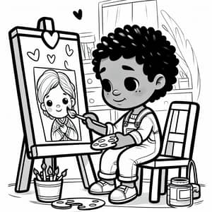 Diverse Young Child Painting Heartfelt Memory Picture