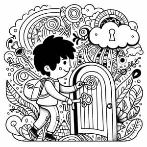 Whimsical Black and White Coloring Page Illustration