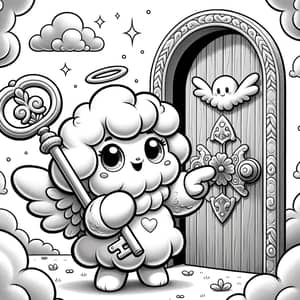 Whimsical Cloud Coloring Page - Key to Angelic Realm