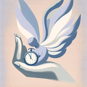 Surrealist Clock with Wings: Minimalist Design in Lavender