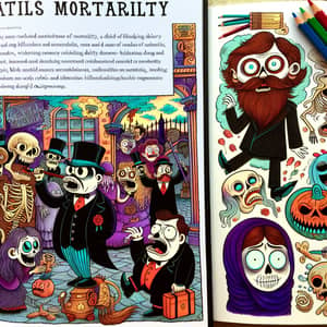 Quirky Coloring Book Page on Mortality with Humor