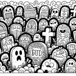Whimsical Graveyard Coloring Page - Cartoon Style Fun