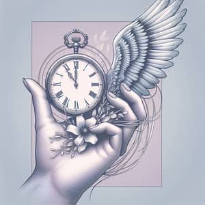 Delicate Hand Holding Winged Clock | Surrealistic Digital Art
