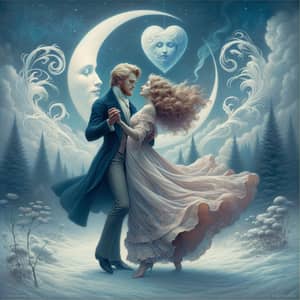 Enchanting Dance Under Moonlit Sky in Snowy Forest