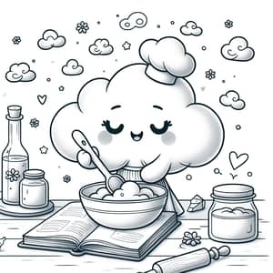 Whimsical Cloud Baking | Coloring Page for Children