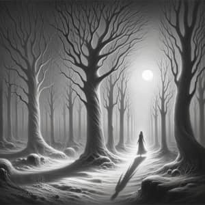 Enchanting Yet Eerie Character in Shadow-Filled Forest | Artistic Symbolism