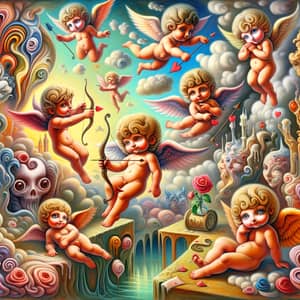 Surreal Cupids: Whimsical Art Scene for Valentine's Day