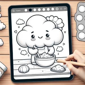 Whimsical Cloud Baking Coloring Page for Kids