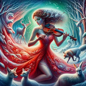Enchanting Snowy Forest Dance with Violin Music | Surreal Art