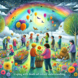 Whimsical Watercolor Children's Book Cover Illustration: Coping with Death in Vibrant Style