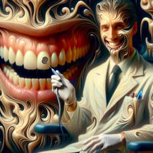 Surrealist Dentist: Enigmatic White Lab Coat Scene