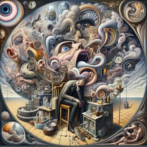 Surrealist Artwork: Man's Emotions in Addiction Chaos