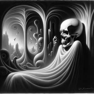 Enigmatic Surreal Death Scene in Monochrome