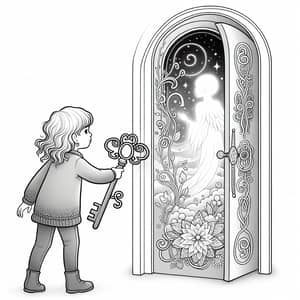 Diverse Child Turning Key to Open Ethereal Door