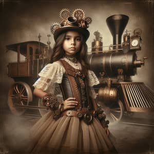Steampunk-Inspired Digital Painting of Young Hispanic Girl