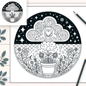 Whimsical Cloud Coloring Page: Planting Garden for Kids