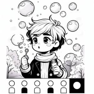 Gender-Diverse Child Blowing Soap Bubbles | Comic Book Style