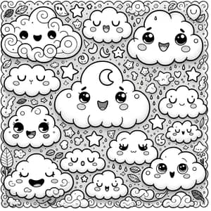 Whimsical Cloud Coloring Page for Children | Digital Illustration