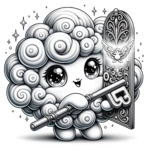 Enchanting Cloud Coloring Page with Key to Secret Door and Angelic Cloud
