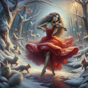 Mesmerizing Snowy Forest Scene with Hispanic Woman Dancing