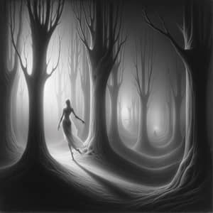 Ethereal Figure in Shadow-Drenched Forest - Surreal Digital Painting