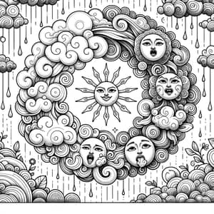 Whimsical Clouds Coloring Page for Children | High-Resolution Design