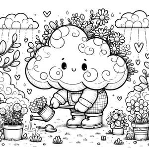 Whimsical Cloud Gardening Coloring Page | High-Res Adobe Design