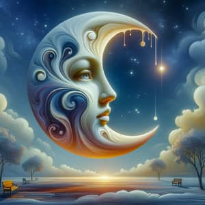 Moonlit Surrealism: Captivating Crescent Moon in Dreamlike Sky