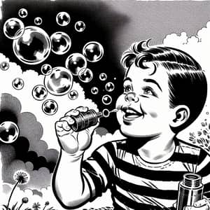 Vintage Comic Inspired Child Blowing Bubbles Coloring Page