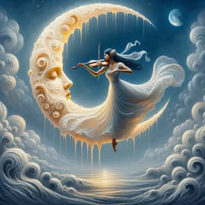 South Asian Woman Dancing on a Crescent Moon | Surreal Moonlit Fantasy