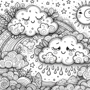 Whimsical Clouds Coloring Page | Life & Death Theme for Kids