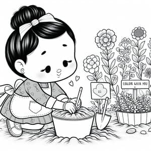 Whimsical Cartoon Drawing of Child Honoring Loved One with Garden