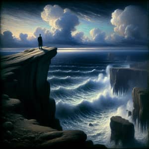 Figurative Existence on Cliff Overlooking Tumultuous Ocean