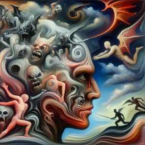 Surreal Mind Battle Oil Painting | Psychological Thriller