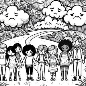 Whimsical Cartoon Illustration of Diverse Family Walking Together