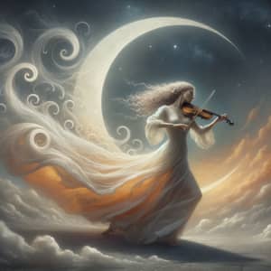Surreal Art: South Asian Woman Dancing on Crescent Moon