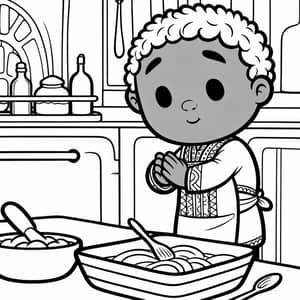 Whimsical Cartoon Illustration of Diverse Child in Kitchen Setting