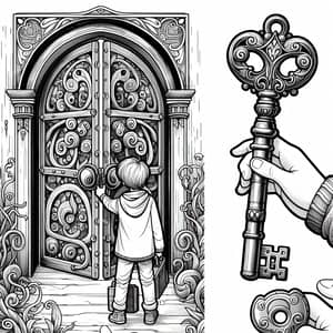 Imaginative Door Coloring Page | Unlock Mysteries with Key