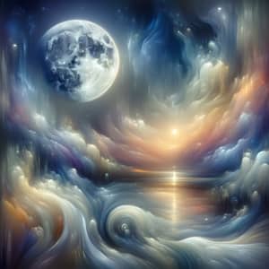 Celestial Moon in Dreamlike Sky: Mystical Surrealism