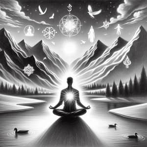 Spiritual Journey Illustration: Inner Peace & Universal Embracement