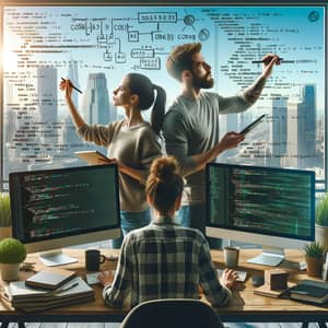 Programmer PC Wallpaper: Modern Workspace with Diverse Programmers
