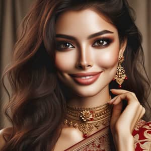 Beautiful South Asian Woman in Red Sari | Elegant Portrait
